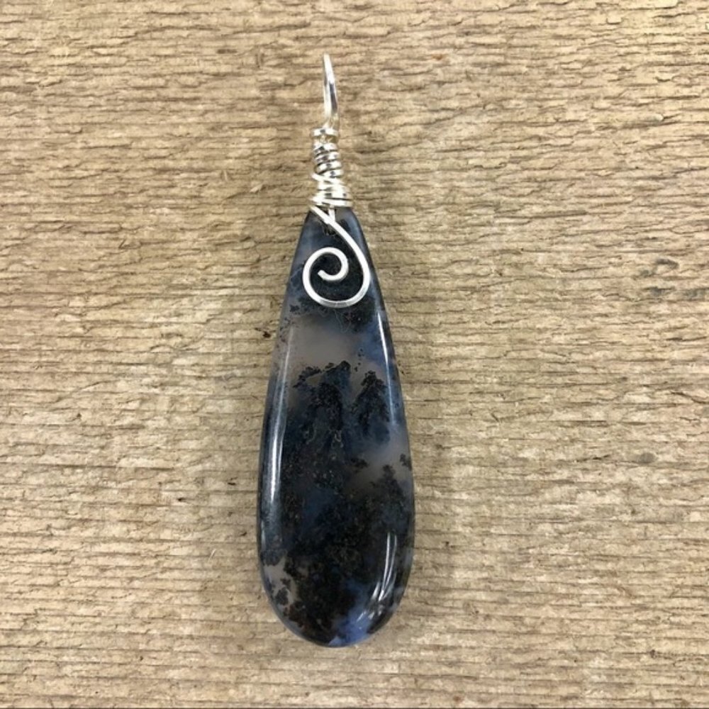Fossilized Plume Agate Teardrop Necklace Pendant